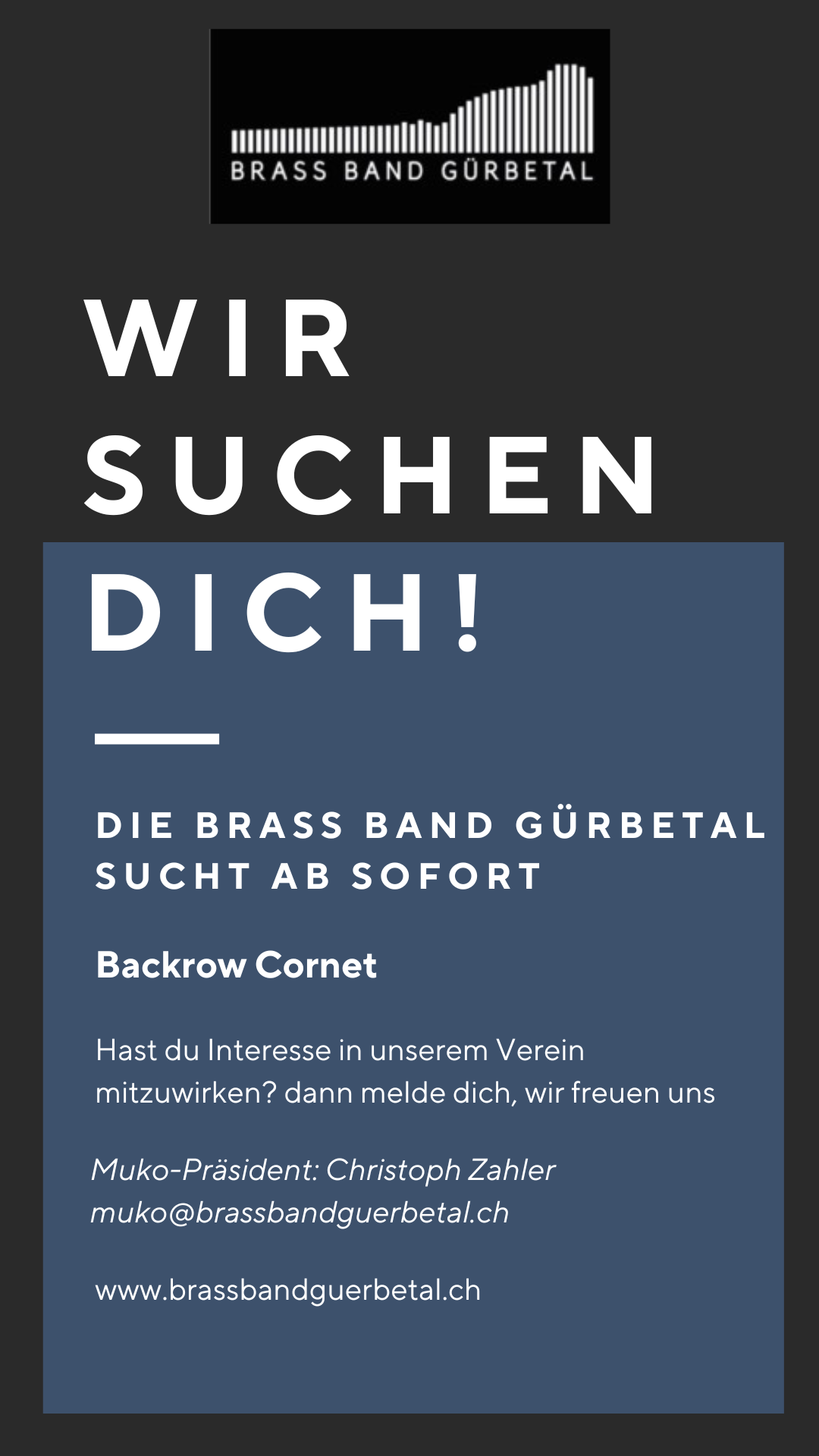 Brass Band Gürbetal / Backrow Cornet gesucht